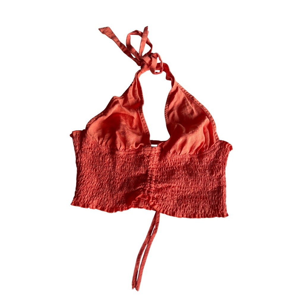 Tiger Mist Womens Coral Orange Smocked Halter Crop Top Size M Ruched‎ Festival